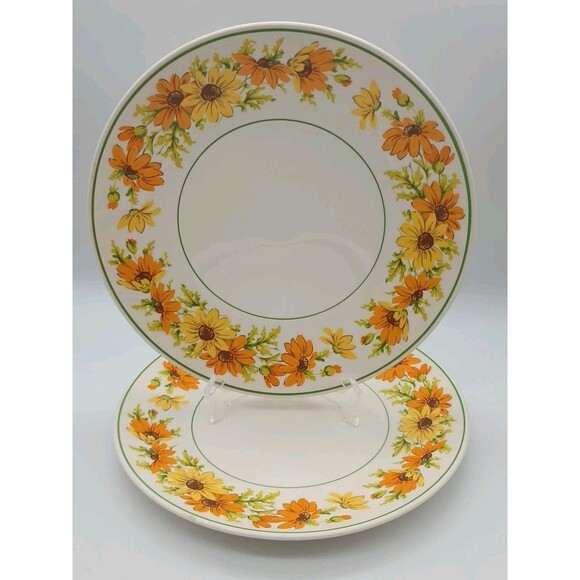 Taylor Smith & Taylor Ironstone Springdale Dinner Plates Set Of 2 Yellow Orange - Picture 1 of 5